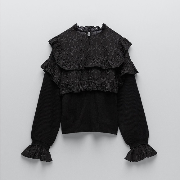 Zara nwt black lace crochet boho bohemian black knitted sweater top - Picture 7 of 7